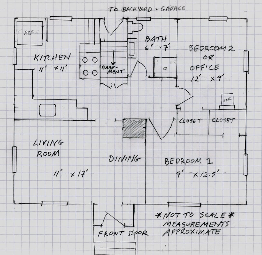 Floor plan of the house. Washing machine and dryer are in basement. 