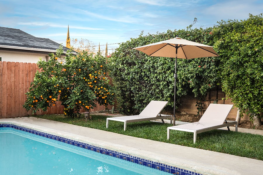 Sun loungers by the pool  ideal for relaxing or sunbathing