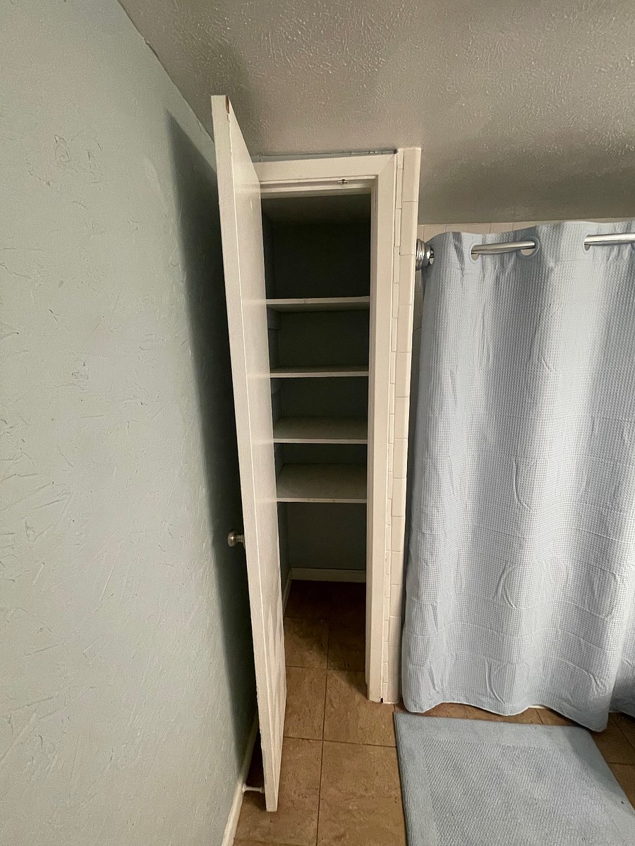 Bathroom closet storage.