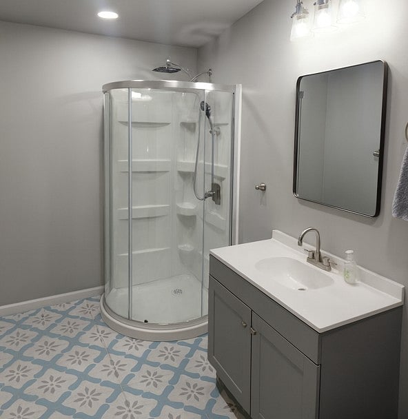 Large bathroom with walk-in shower. Off the bonus area in the back of house.