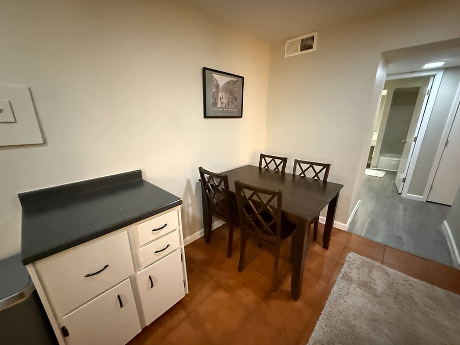Island for food prep and seating for 4.
