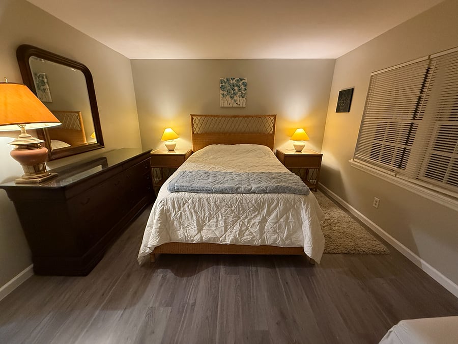 Master bed features comfy queen bed!