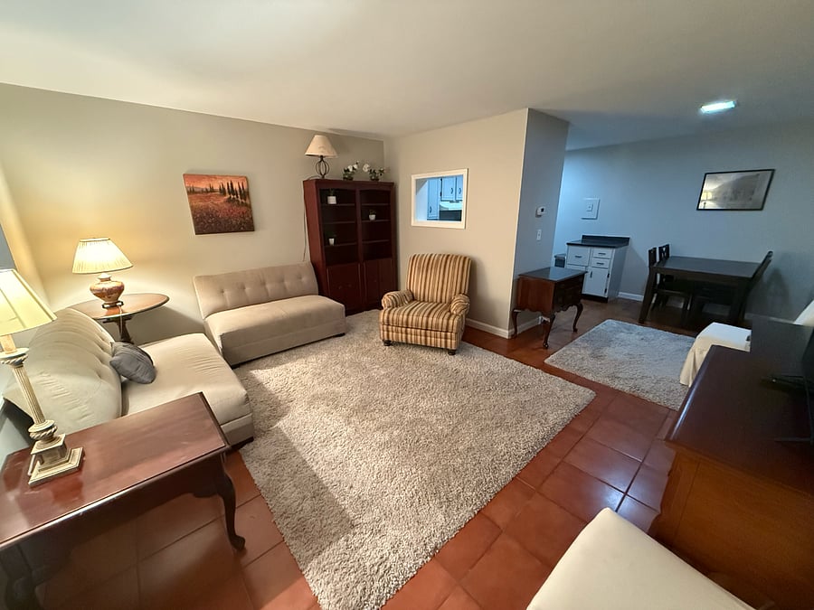 Spacious living space with open floor plan to dining and kitchen area!