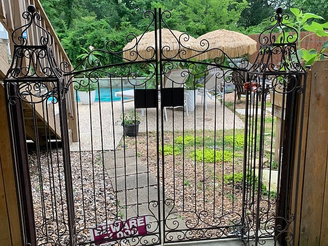 decorative gate from parking to yard