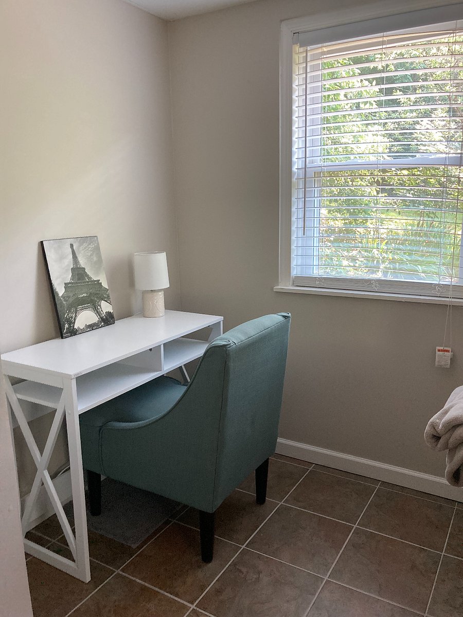 Bright desk for working from home.