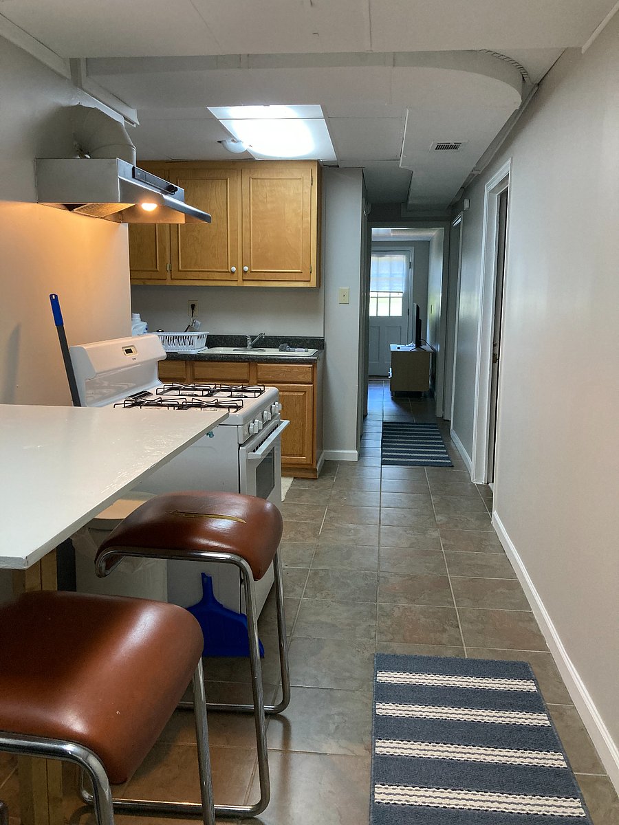 View from kitchen area down hallway.