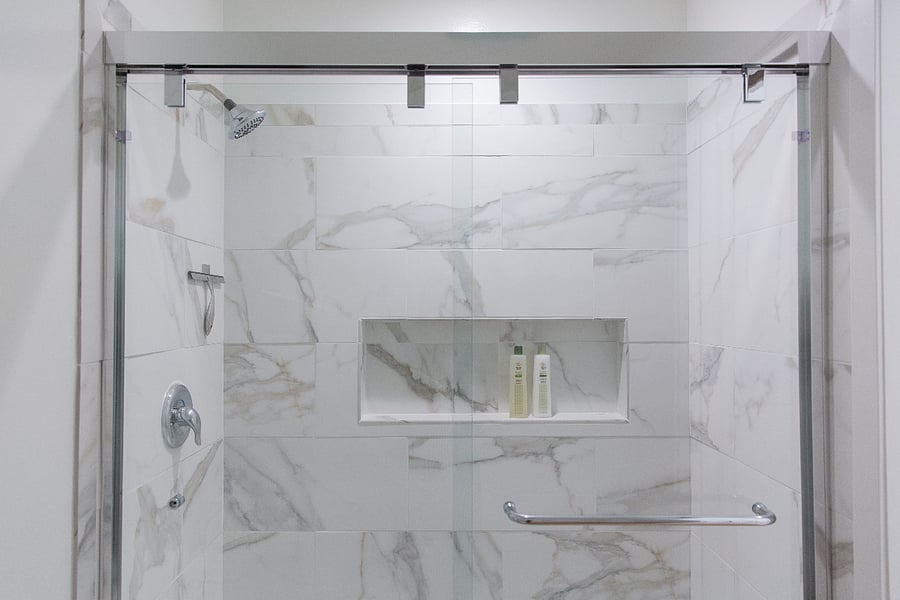 Newly renovated shower. Shared by master bedroom and 2nd bedroom.
