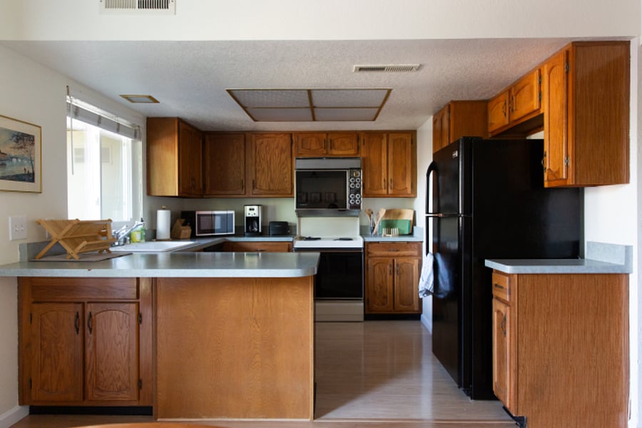 Kitchen. Note: there will be a new electric GE stove/oven/microwave above and dishwasher in July 2026.