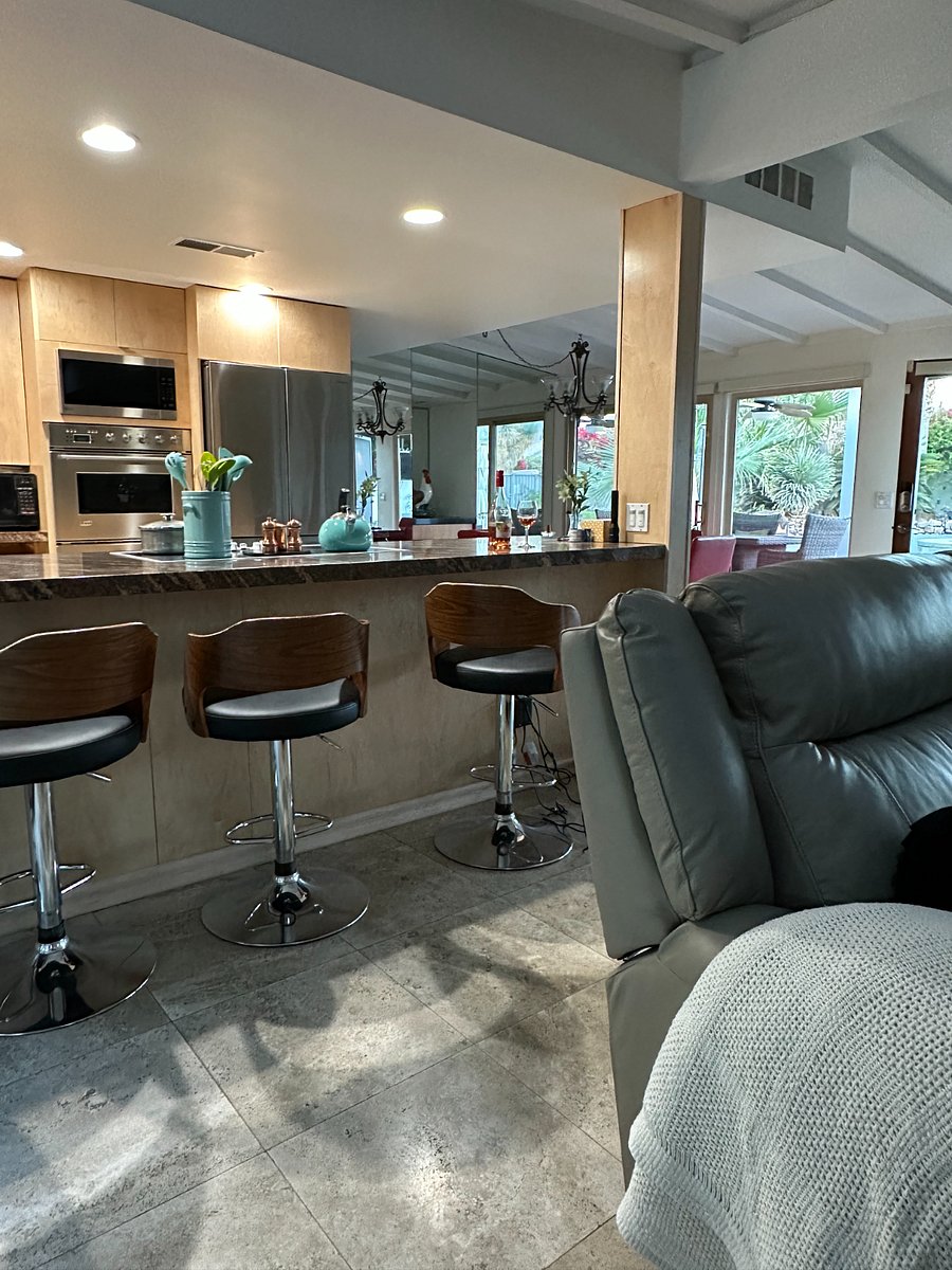 Open living great room concept for indoor and outdoor living and entertainment. This home is three bedroom two bath home. Separate and private yard including pool and spa and outdoor tv with Sonos surround.