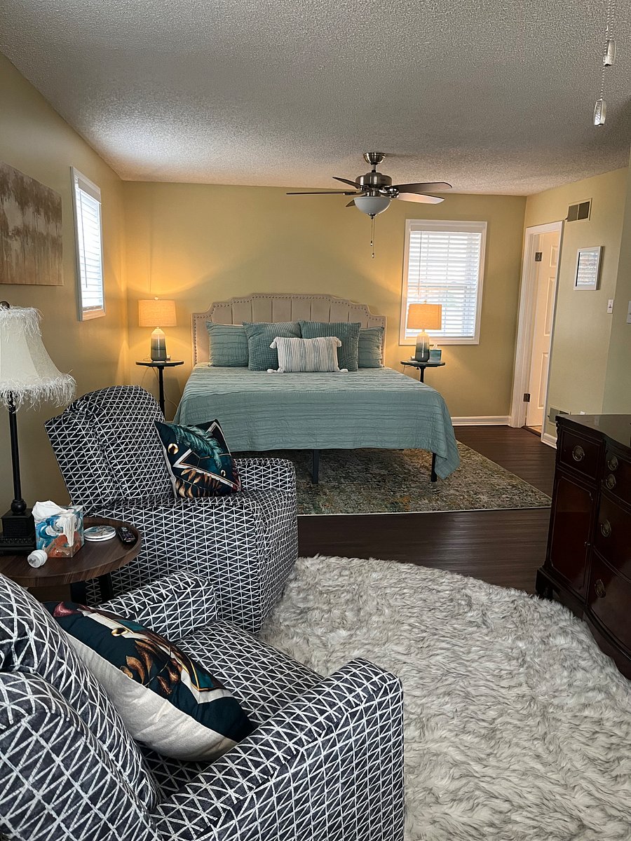 Master bedroom with King bed and full bath.