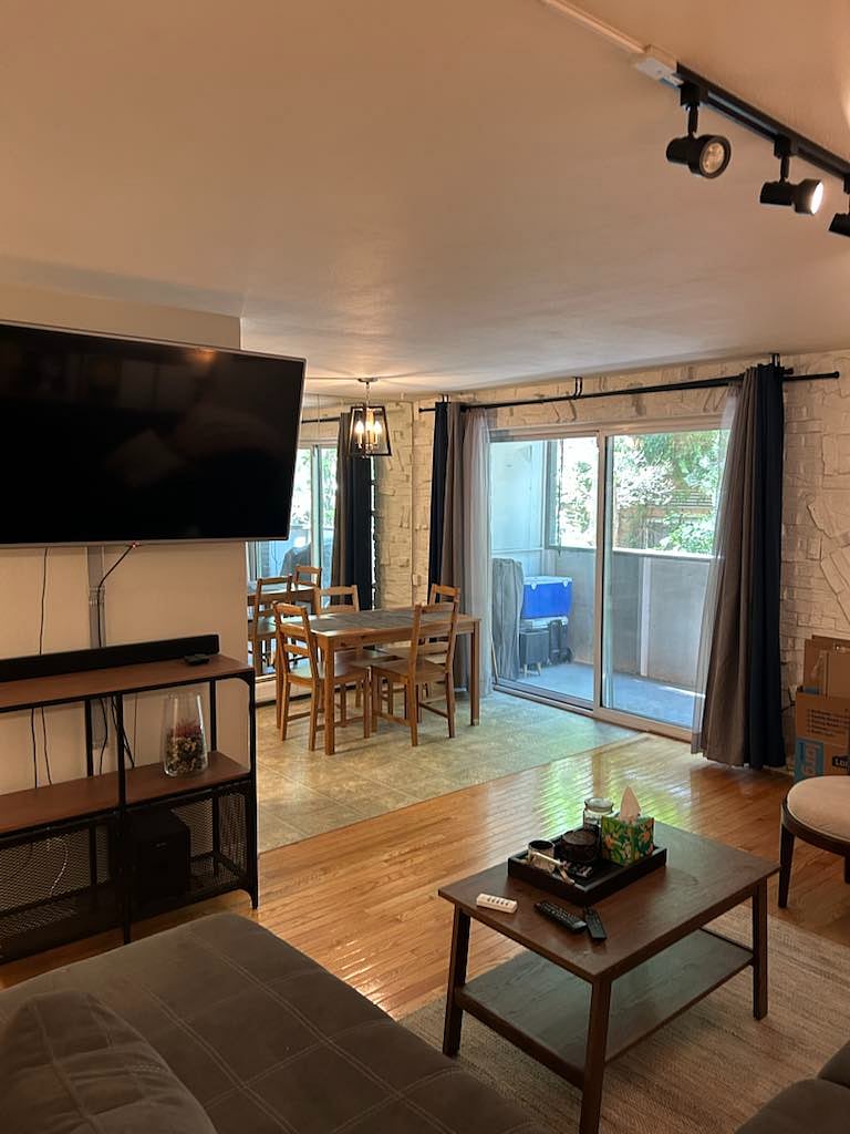 Dining area and slider to private balcony