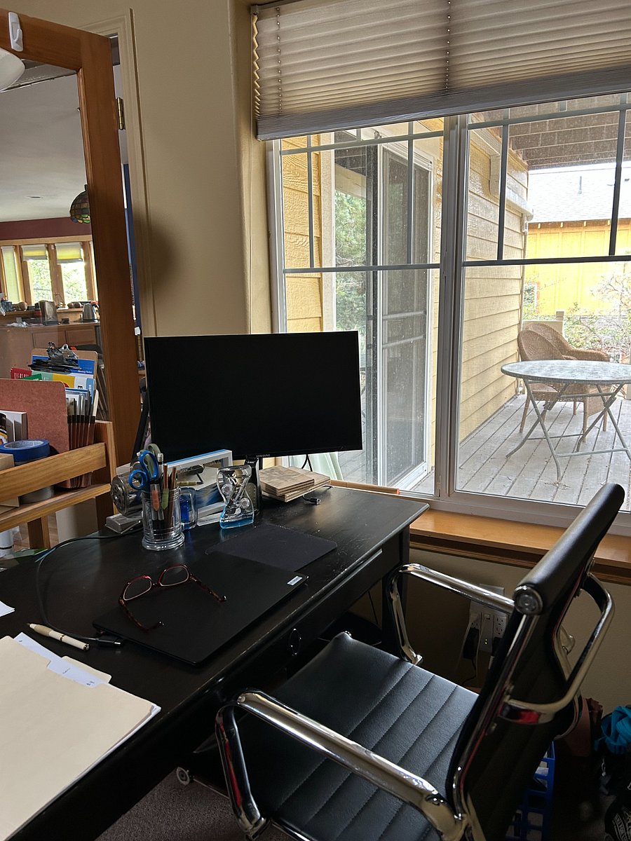 Work space with view of back patio