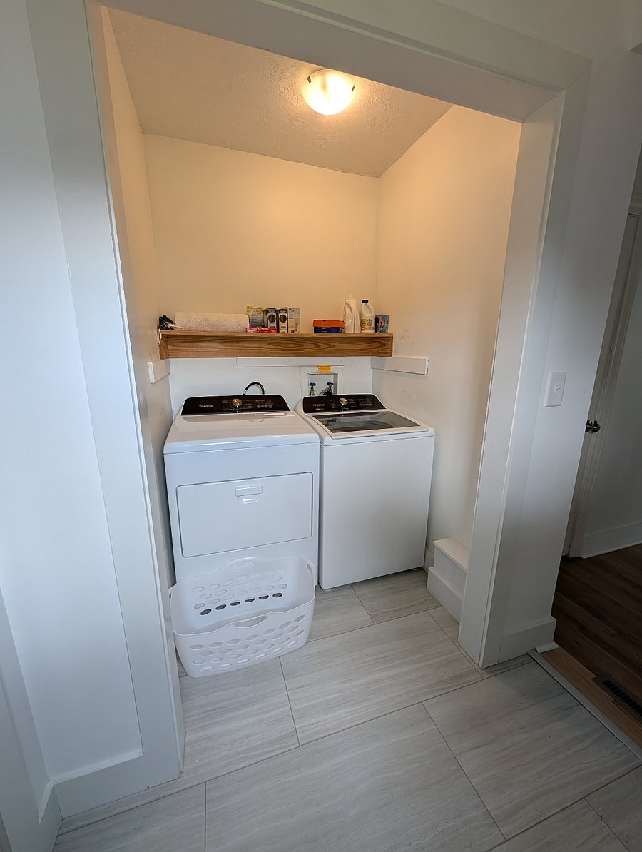 Laundry in hallway.