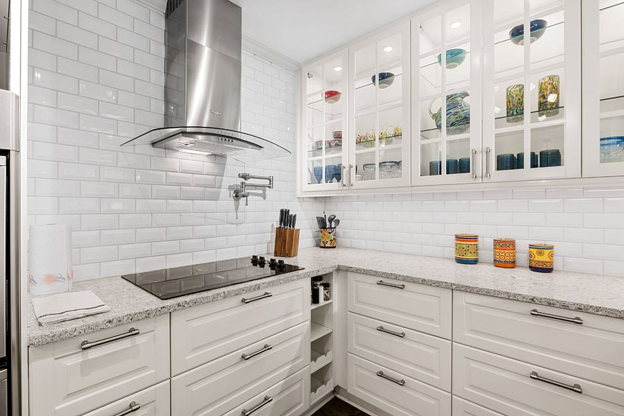 Sleek, spotless, and fully stockedthis corner of the kitchen is made for serious cooks and casual meals alike.