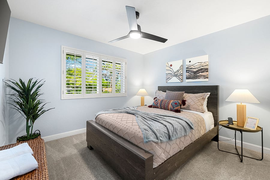 Bedroom 2  offers a plush queen  with high end mattress, cozy textures, and a serene viewperfect for a restful night.