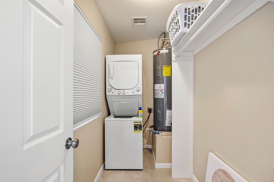 The casita includes a private laundry room with a stacked washer and dryerconveniently tucked away but fully equipped for guest use.