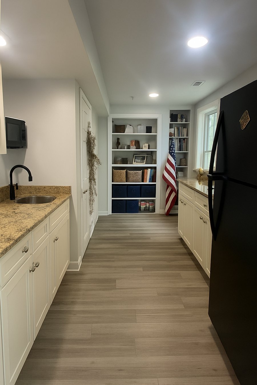 Kitchenette w/ Full size fridge, sink, microwave & cabinets