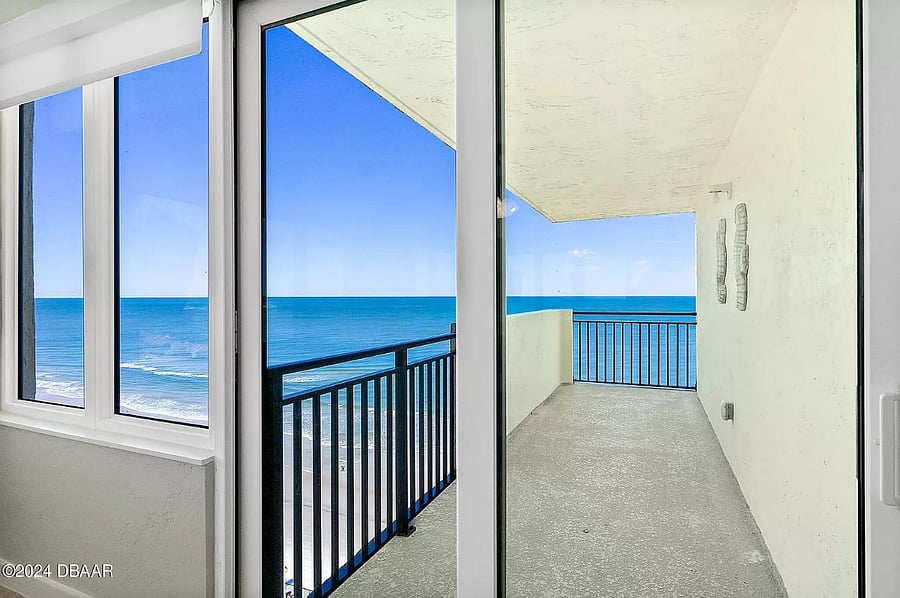View of ocean out the patio doors