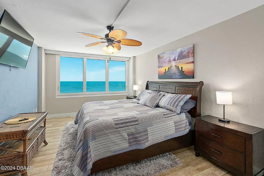 One of two bedrooms that have a king bed and direct ocean views