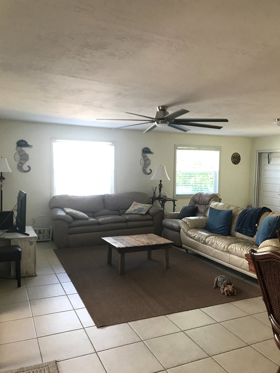 Living room-two sofas, 1 TV, ceiling fan