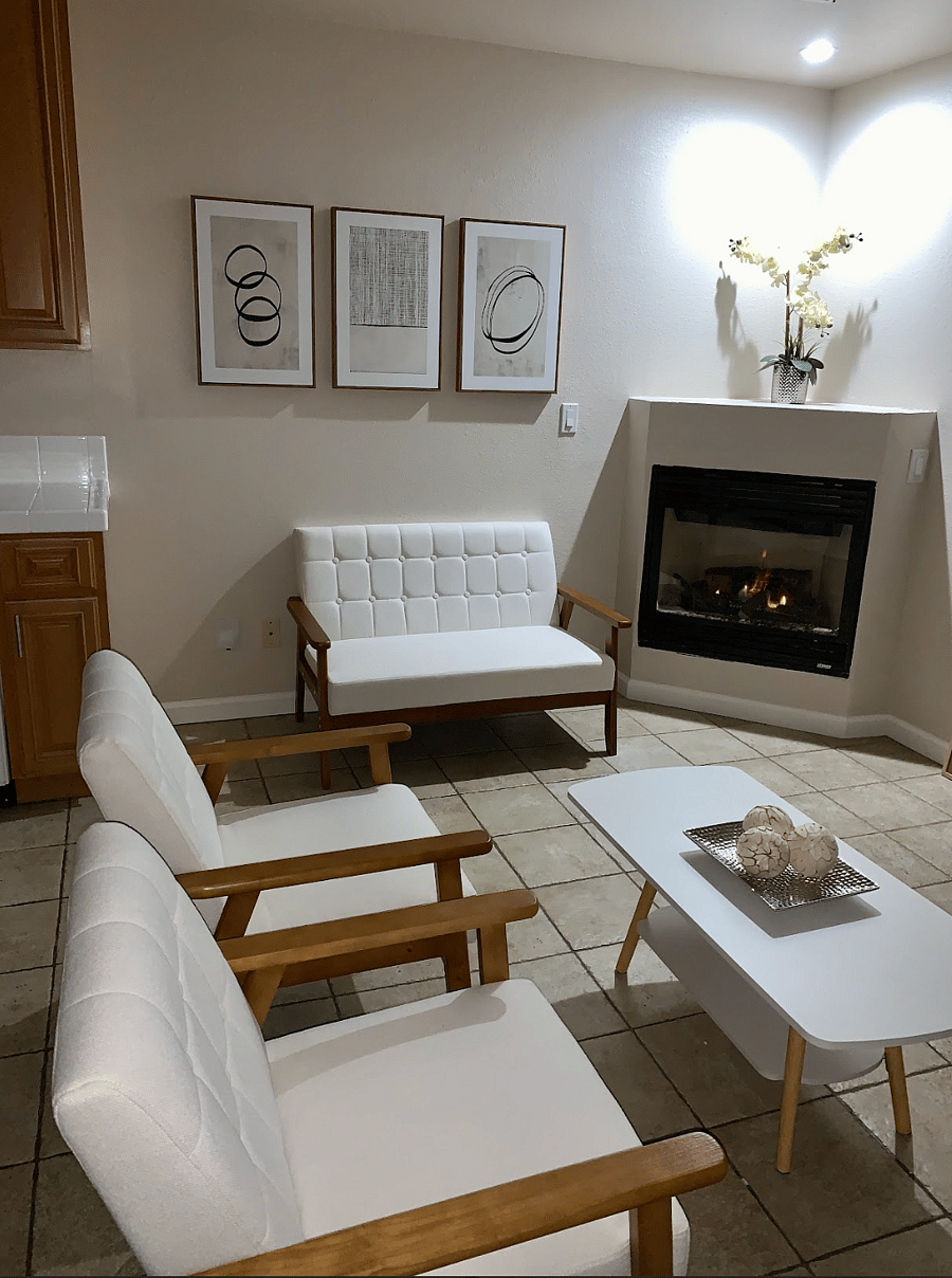 Fireplace and Living Room seating