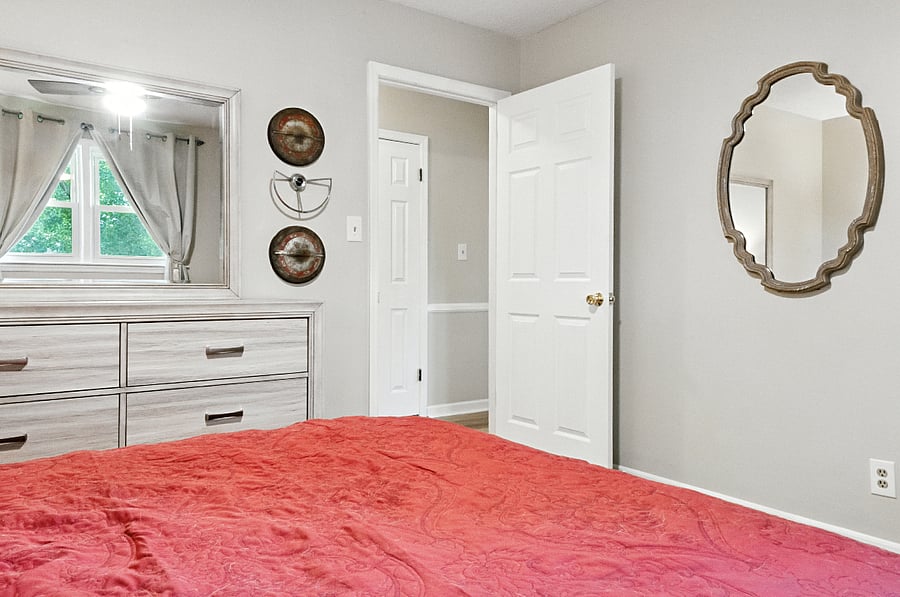Don't miss the antique hubcaps and steering wheel which inspired the room colors, and also came from the basement.