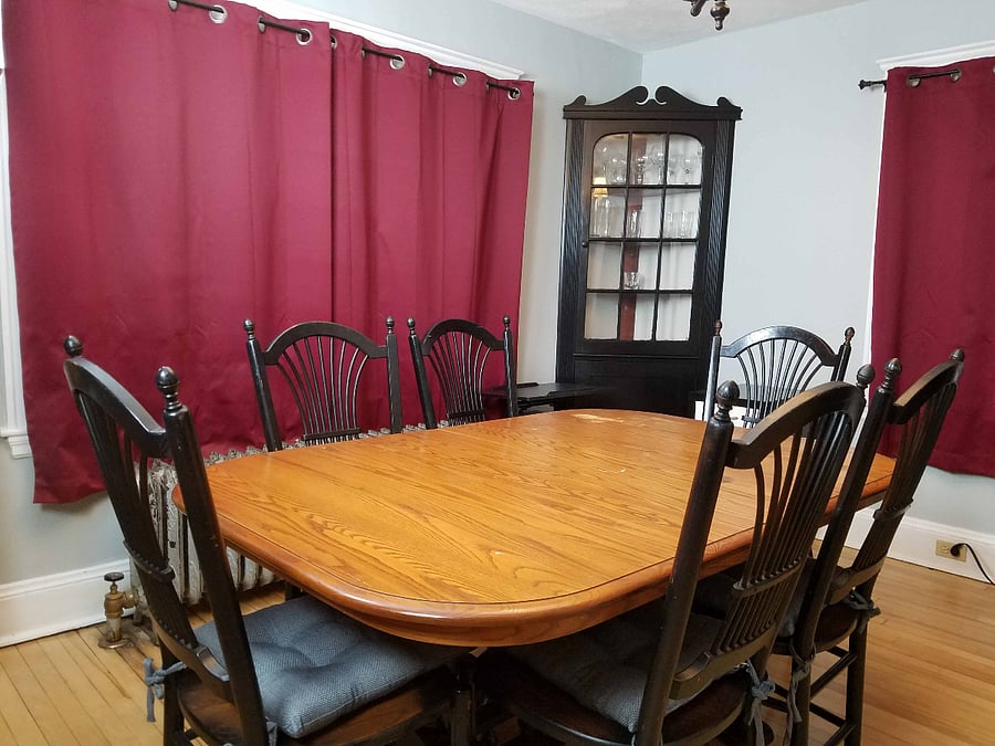 Dining Room. Sharing house with 4 other people so we have a fridge in this room.