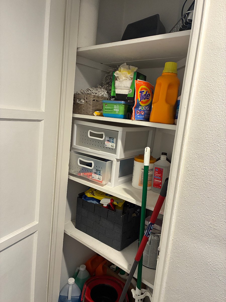 Linen closet is fully stocked with cleaning and laundry supplies to give you a head start on your stay. 