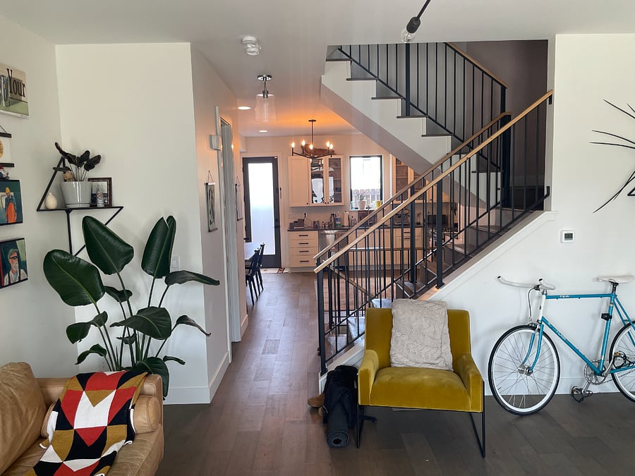 looking in from the front door, through the living room and to the kitchen