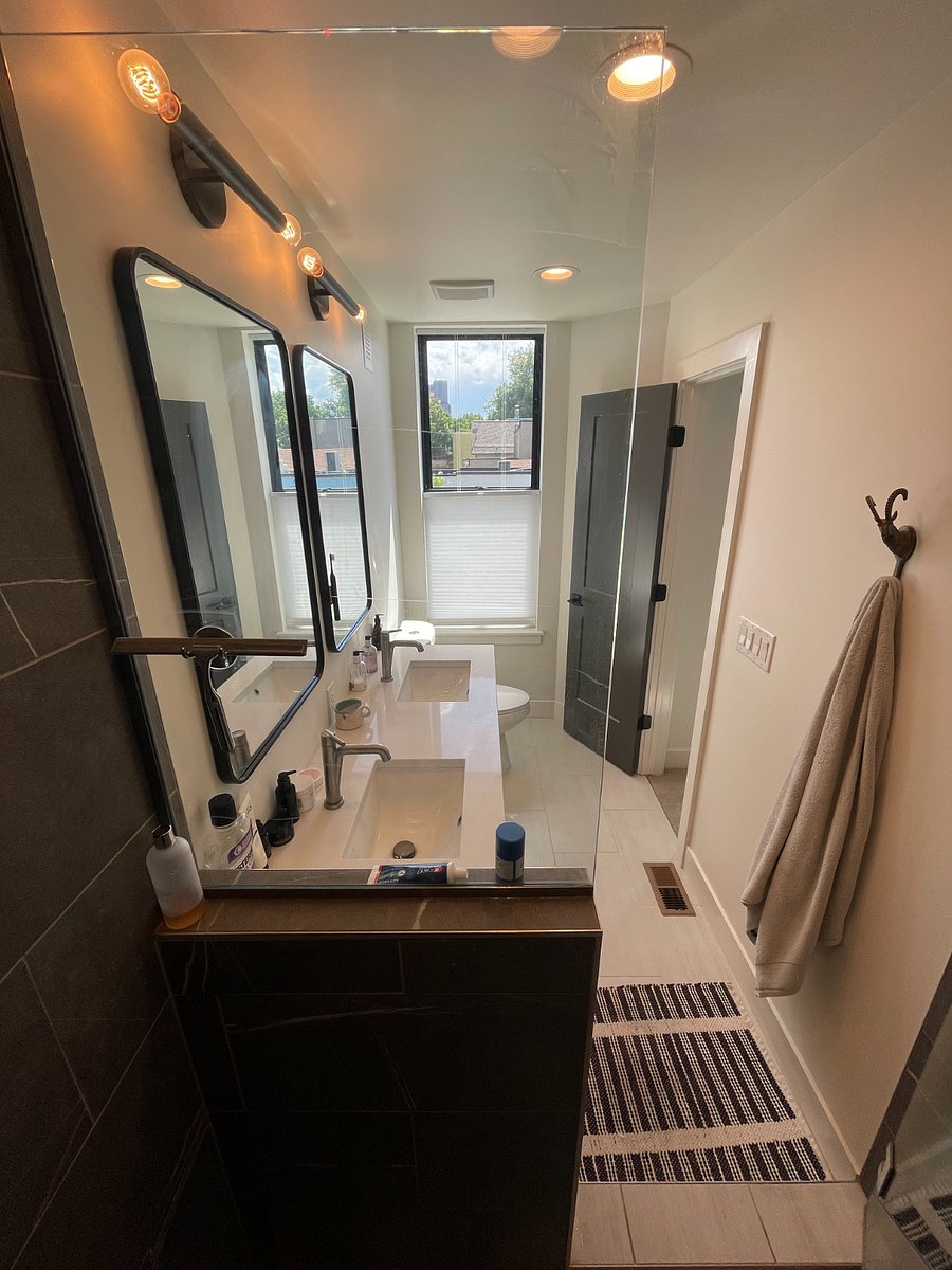 Master Bath, dual vanity, and shower attached to master bedroom.