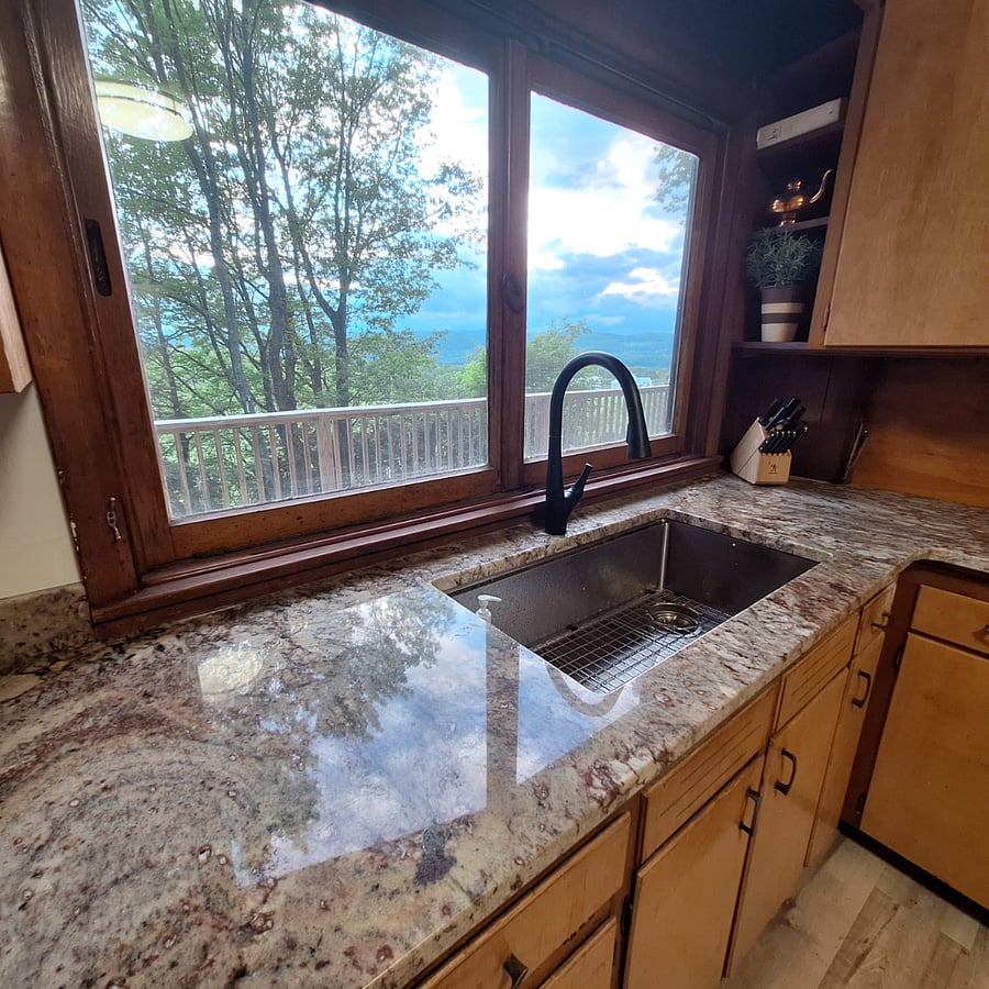 Kitchen with fabulous natural light and beautiful views.
