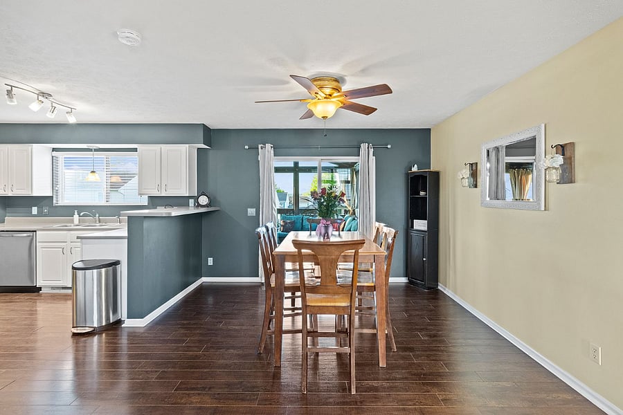 Dining area and access to back deck.