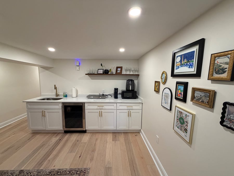 Kitchenette provides a mini fridge, microwave, air fryer, two top plug-in burner. All plates, utensils, cookware, and glassware are provided.