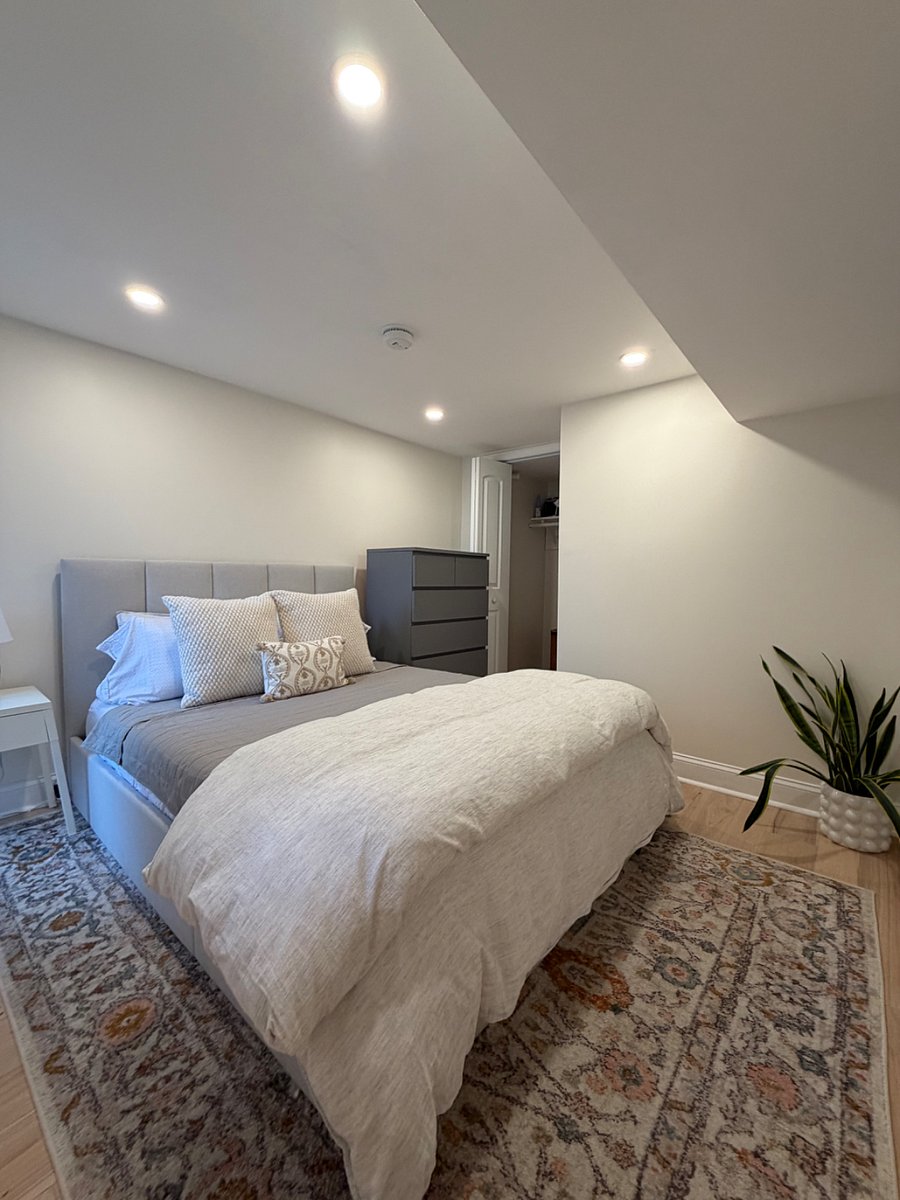 Bedroom has a memory foam Queen bed. Perfect for a nights sleep after a day or work or exploring DC