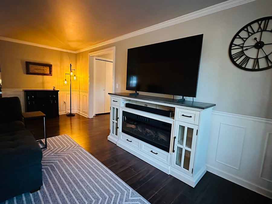 Living Room with electric heating and cooling fireplace feature