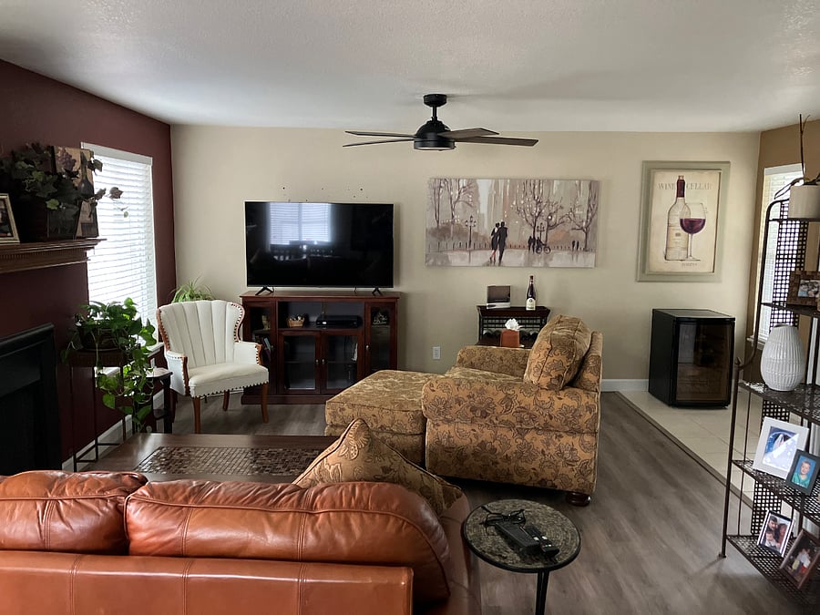 Living room. A shareable space with a large TV with full Xfinity package.
