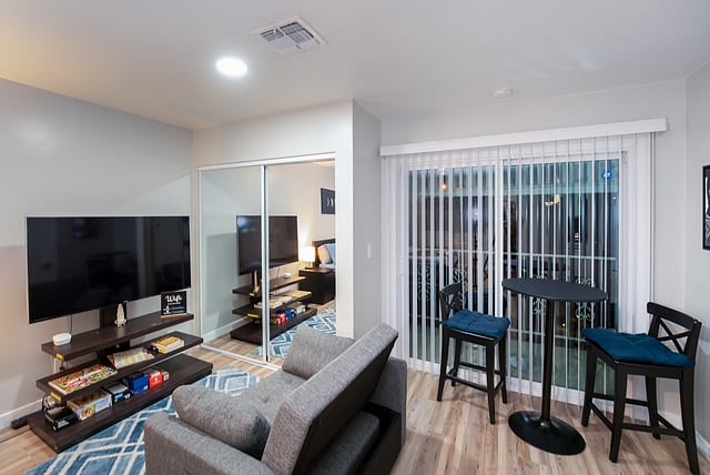 Eating table with pull out couch, smart Tv and Closet 