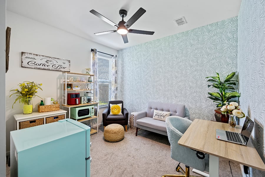 Enjoy the stylish and serene workspace! Cozy seating, plenty of natural light, and dedicated workspace.