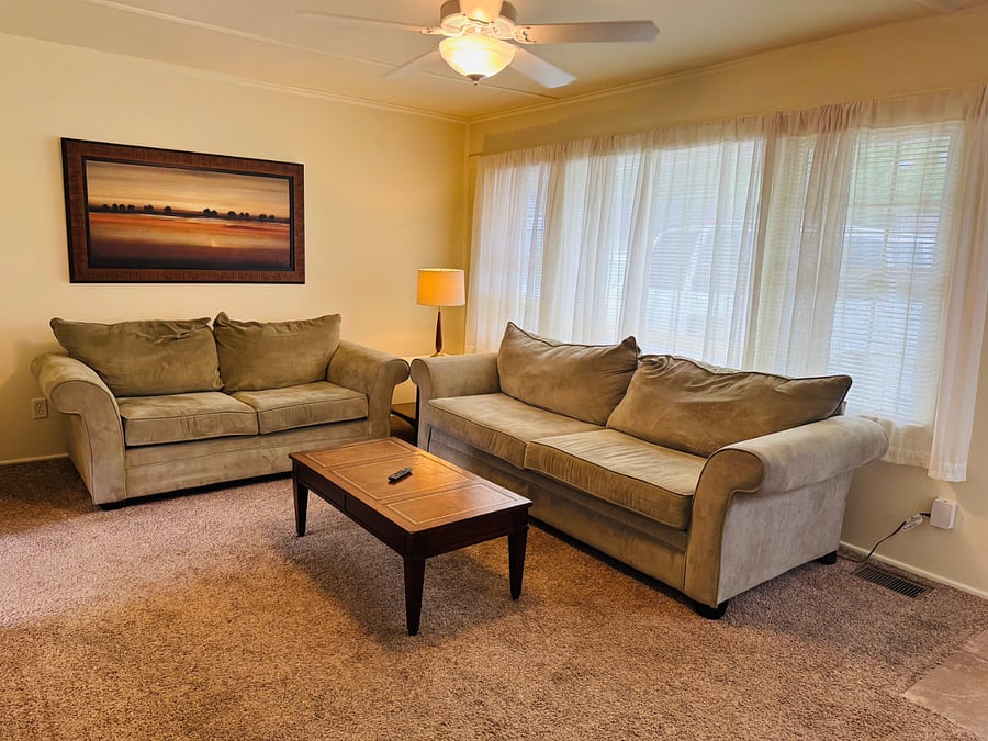 living room with 55' Smart TV