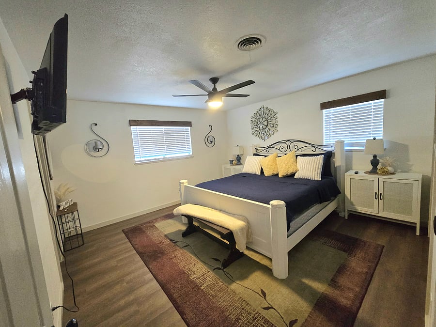 Primary bedroom has king bed with ensuite