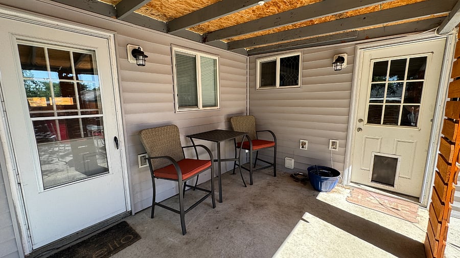Covered patio - now has an outdoor rug