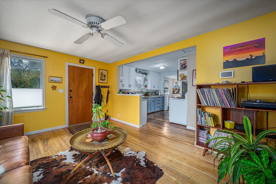 looking at kitchen from living room couch