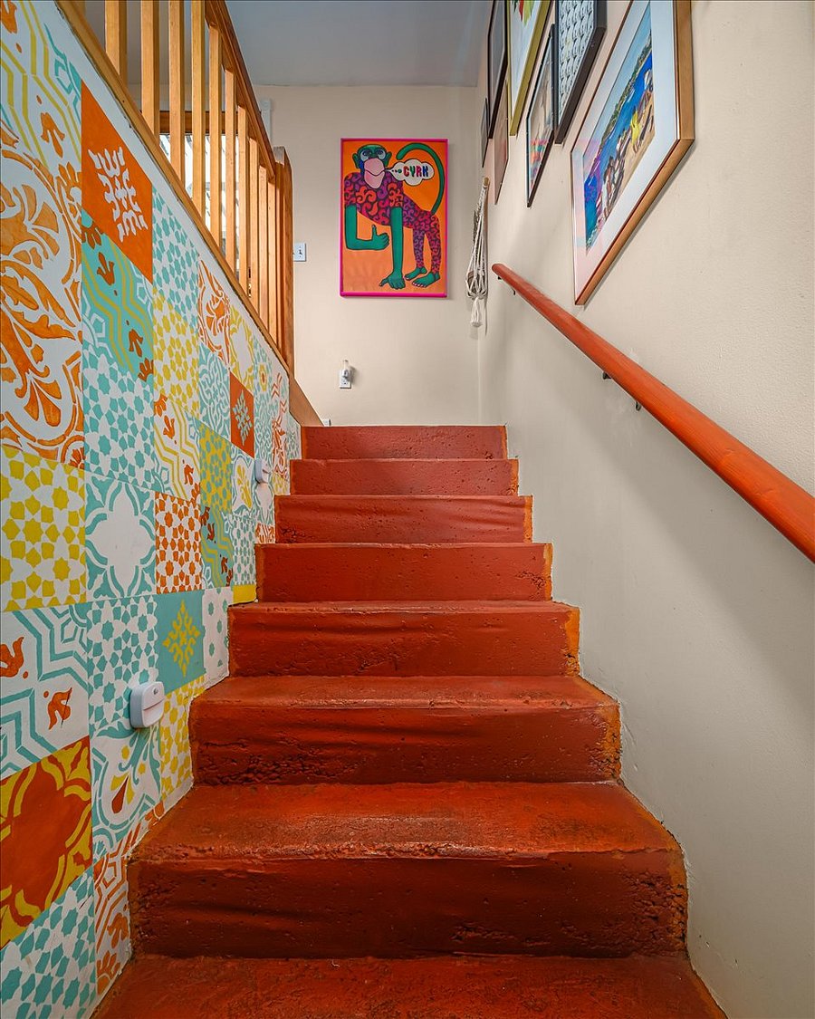 stairs lead down to big living space below