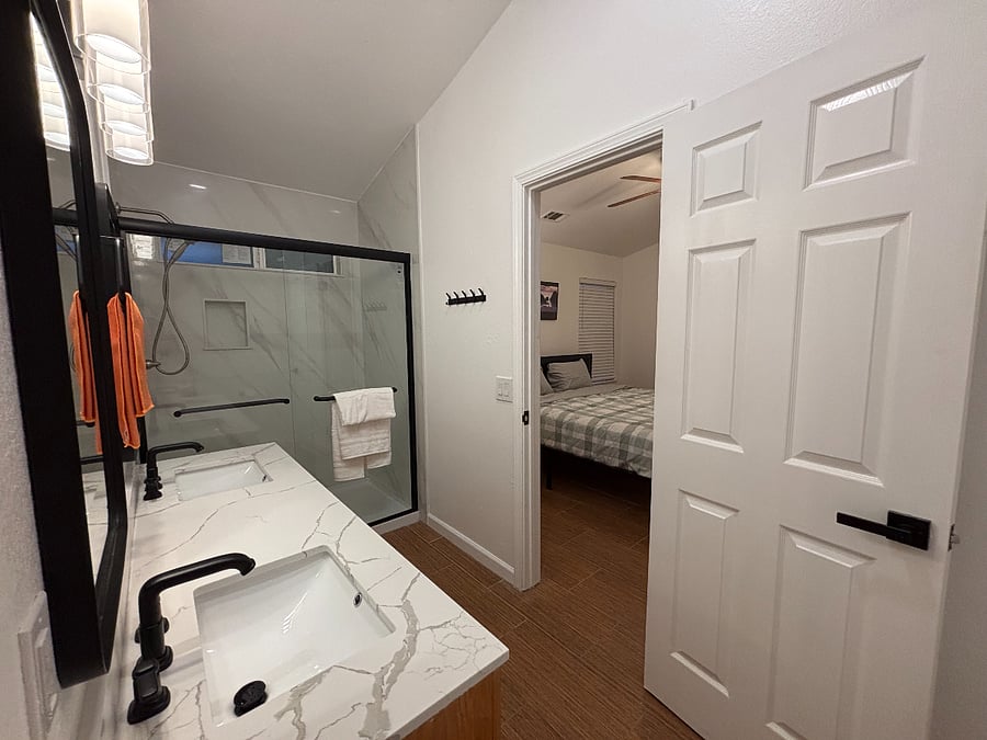 Just remodeled private master bathroom with walk-in shower access from the master bedroom.