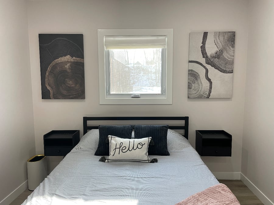 Queen bed with side tables (built-in USB charge ports)