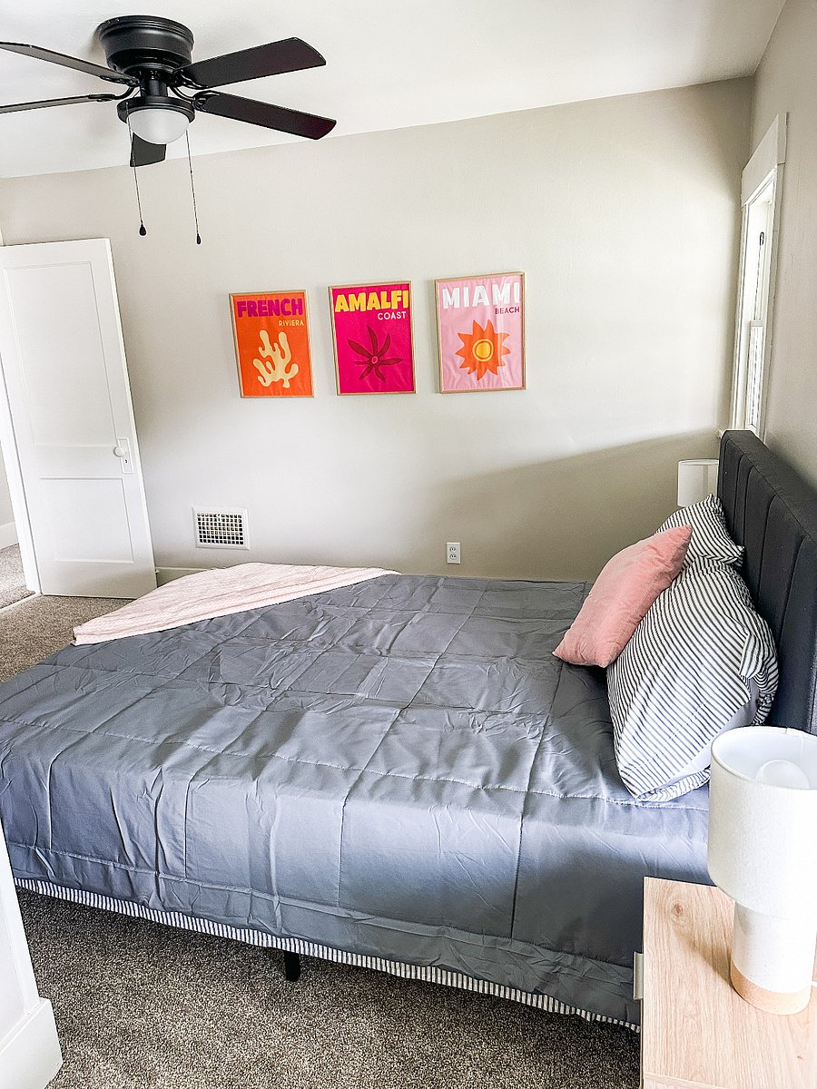Bedroom 2: Queen Bed, ceiling fan, private closet.