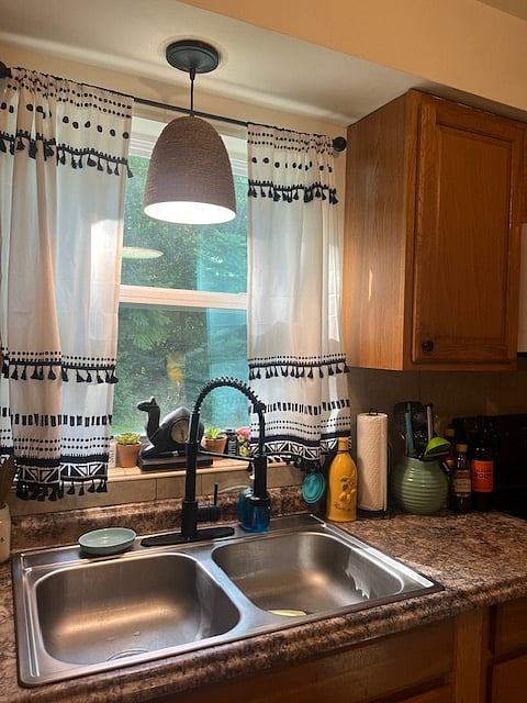 The kitchen window overlooks the lush backyard, and occasionally you will see white Ibis grazing back there. They are very cute and sweet. 