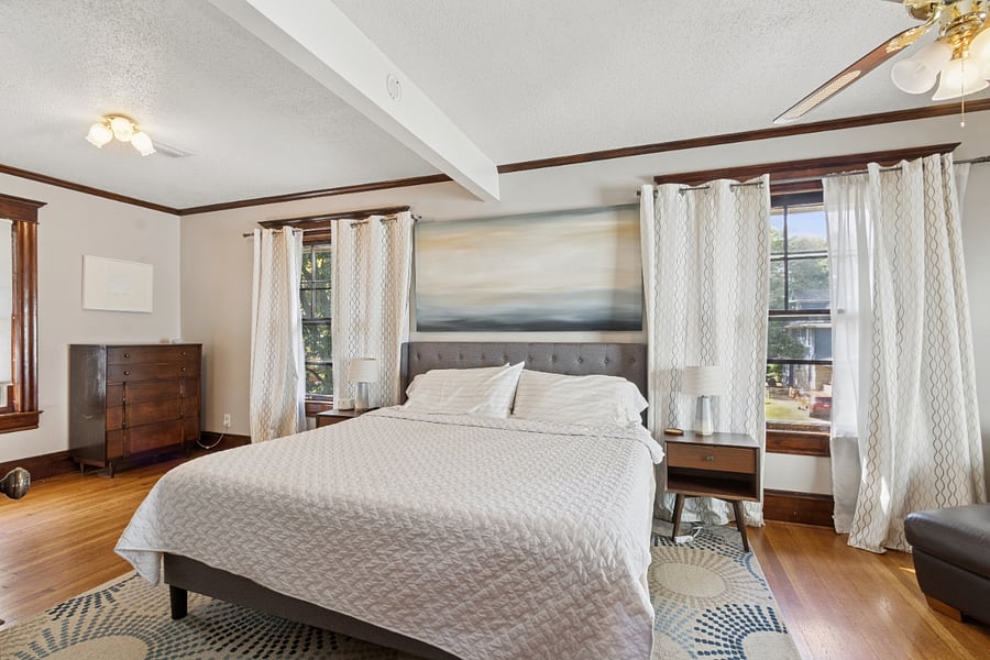 Second floor: Bedroom 1 with king bed