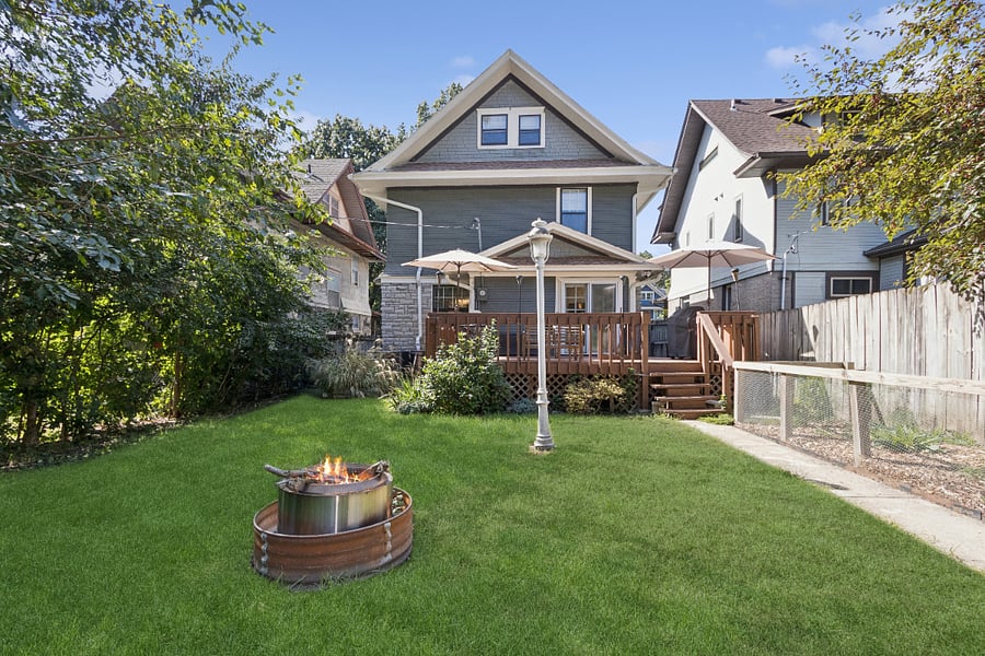 Backyard, deck and fire pit
