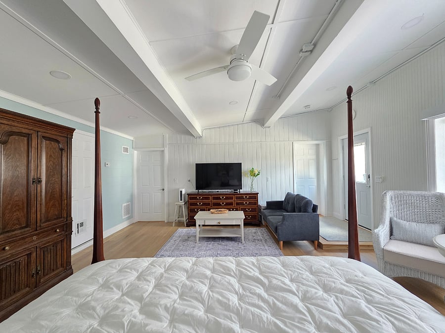 View from King sized bed, both doors lock from this side